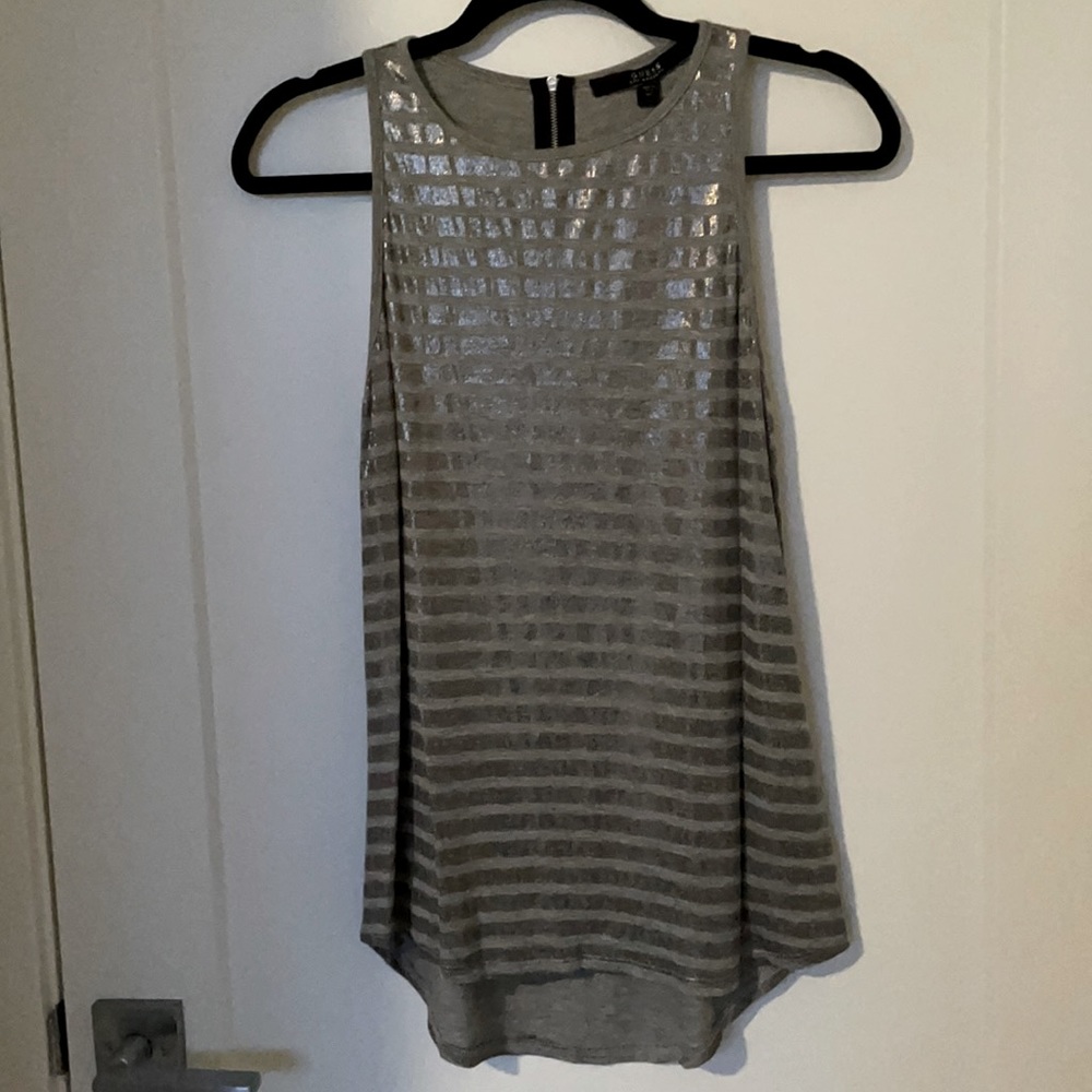 Guess Heather Gray Foil Stripe Tank